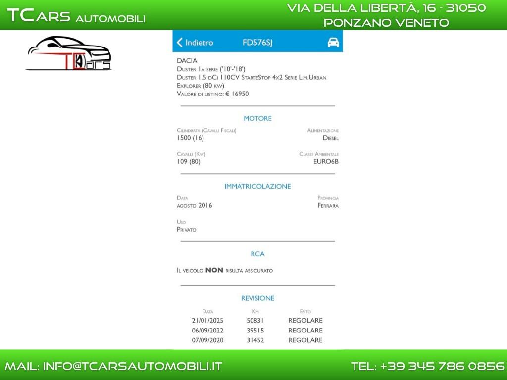 DACIA DUSTER 1.5-EURO 6B-NEOPATENTE-GARANZIA TCARS