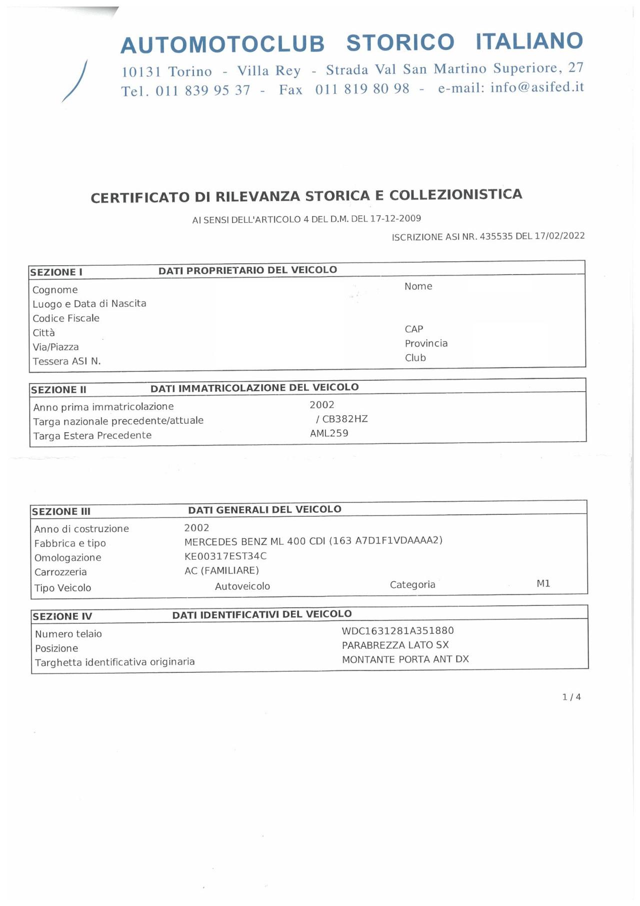 Mercedes-benz ML 400 turbodiesel cat CDI - ISCRITTA ASI