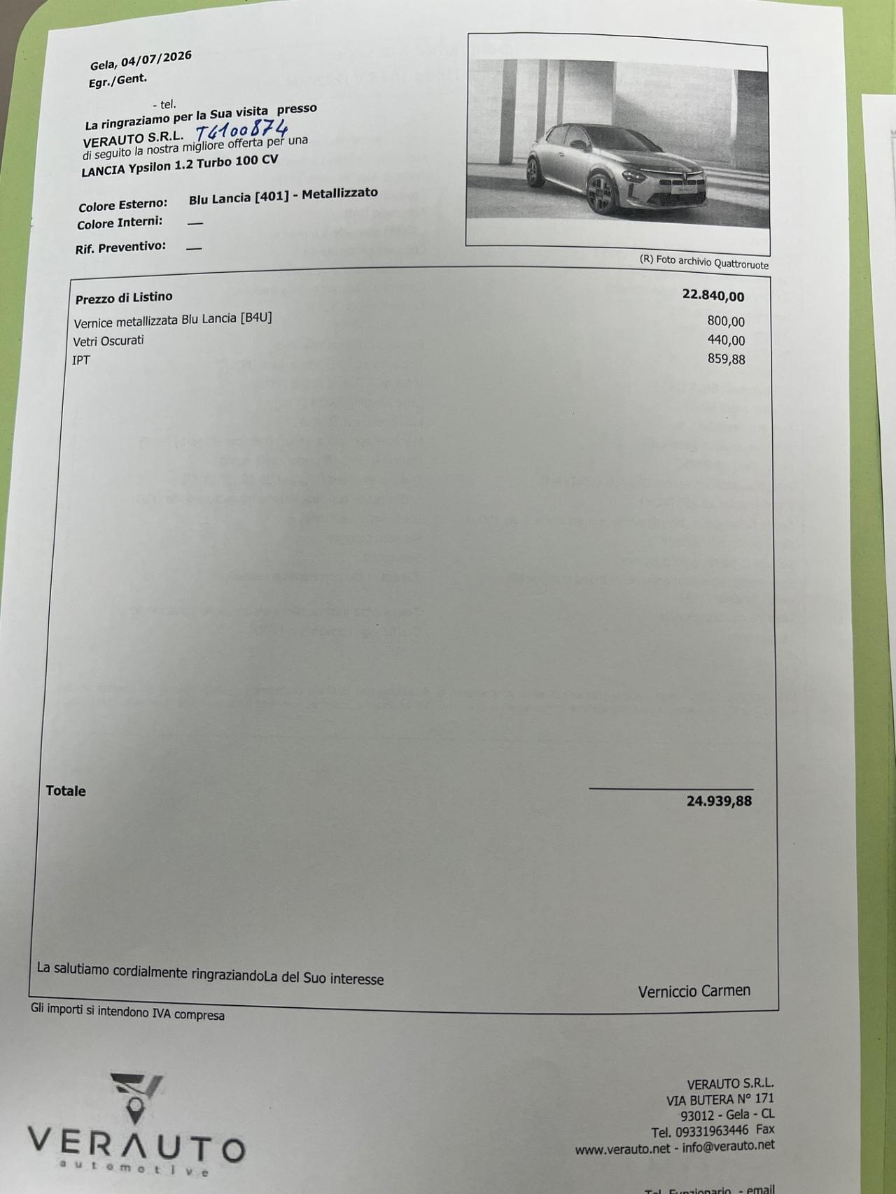 Lancia Ypsilon 1.2 turbo 100CV - possibilità noleggio no scoring