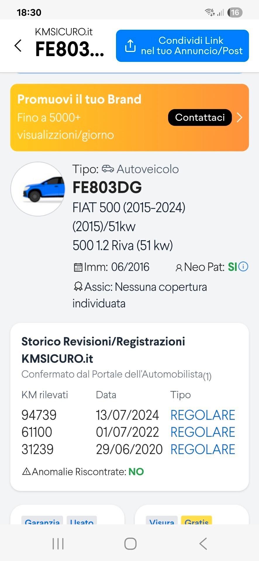 Fiat 500 1.2 Pop perfetta è km.. certificati