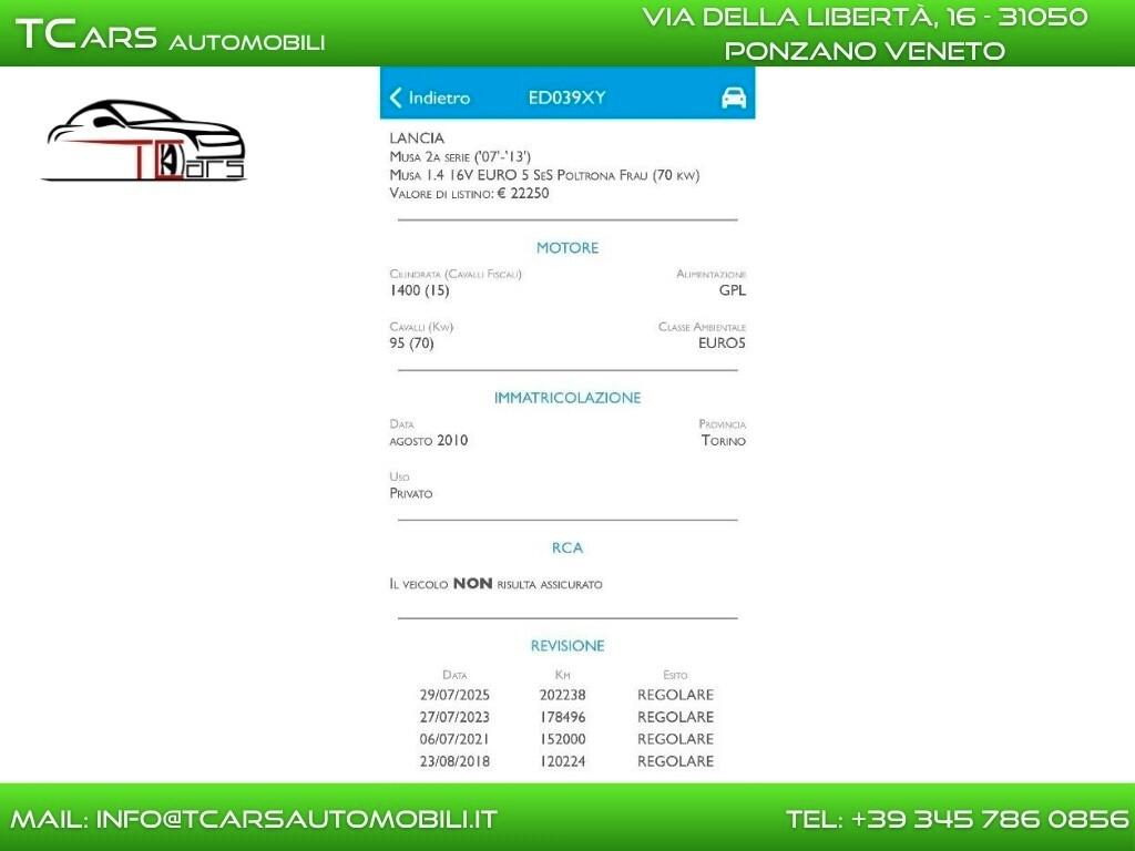 LANCIA MUSA 1.4 GPL FINO 2032- NEOPATENTATI