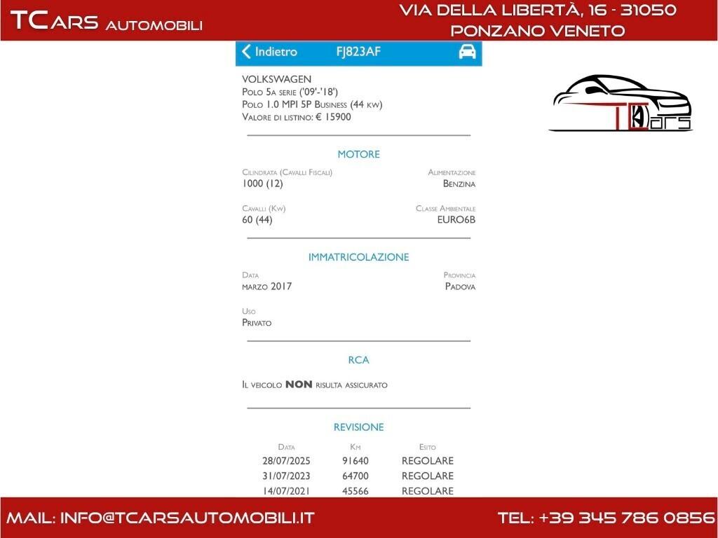 VOLKSWAGEN POLO 1.0 BENZINA - NEOPATENTE