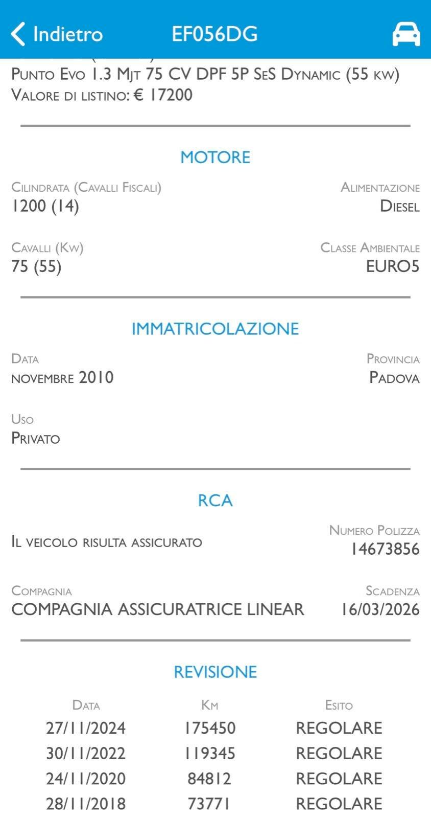 FIAT PUNTO 1.3 MJET EURO5 NEOPATENTATI