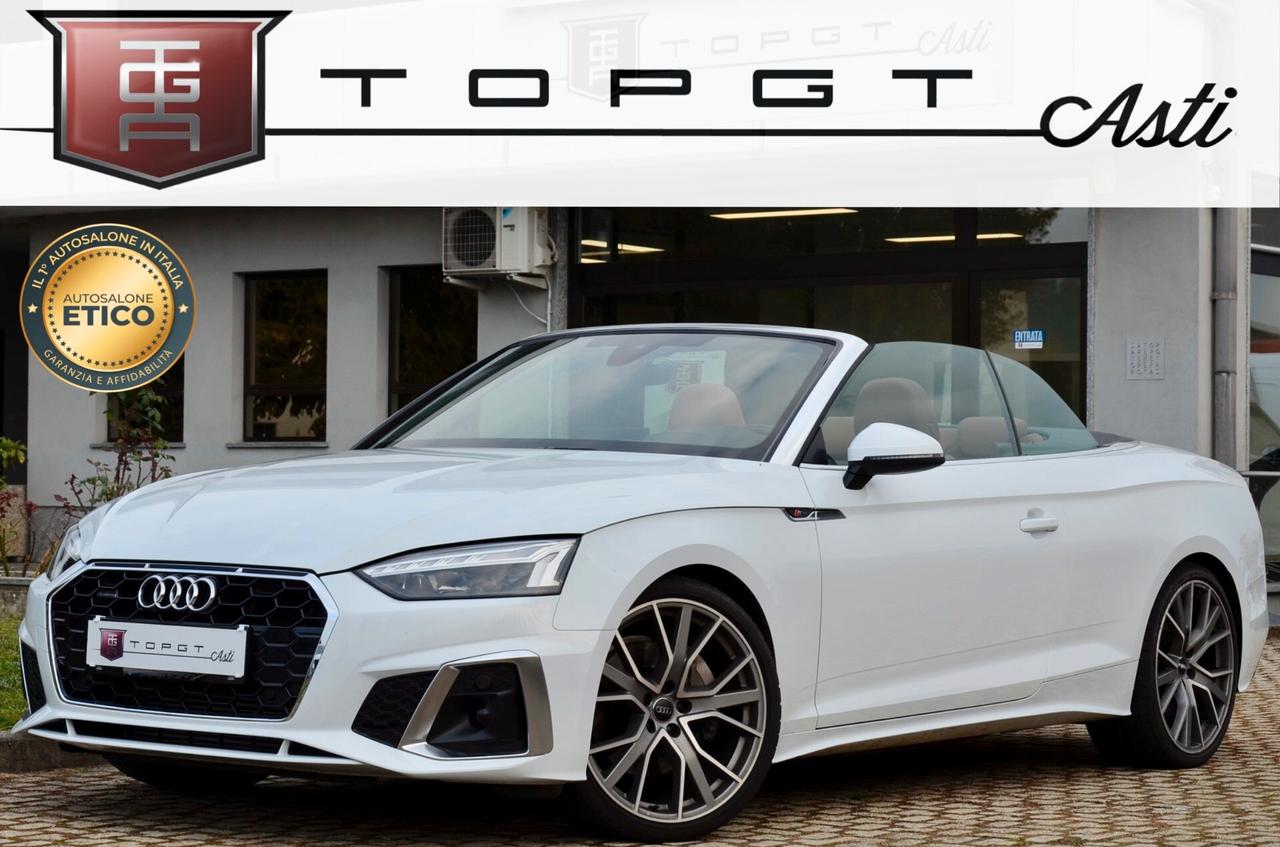 AUDI A5 CABRIO 45 2.0 TFSI MHEV QUATTRO 245cv S-TRONIC, UNICOPROPRIETARIO, SERVICE AUDI, EURO 6D, MATRIX, 20", RETROCAMERA, PELLE VALCONA, PERMUTE