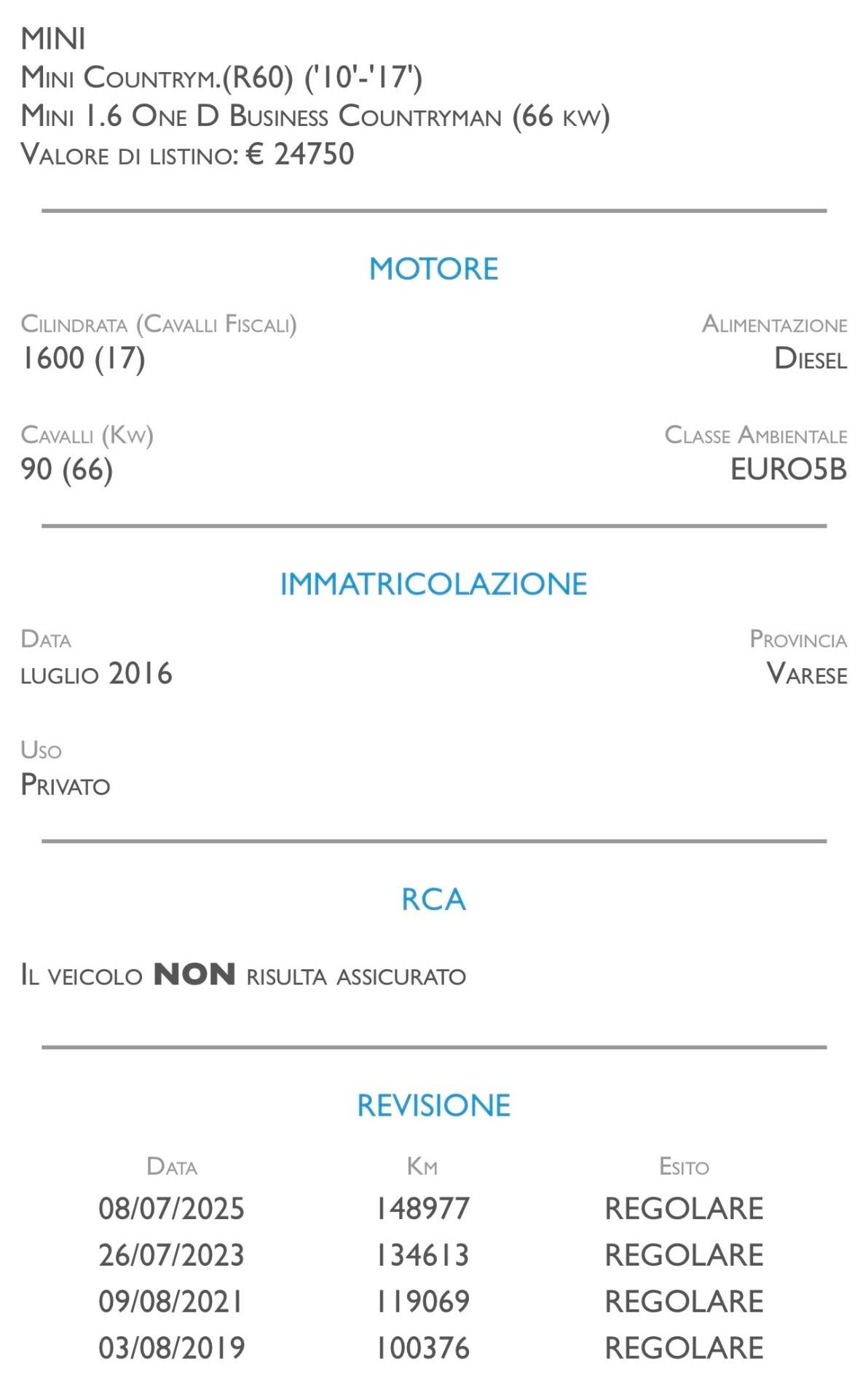 Mini One Countryman 1.6 D - UNICO PROPRIETARIO