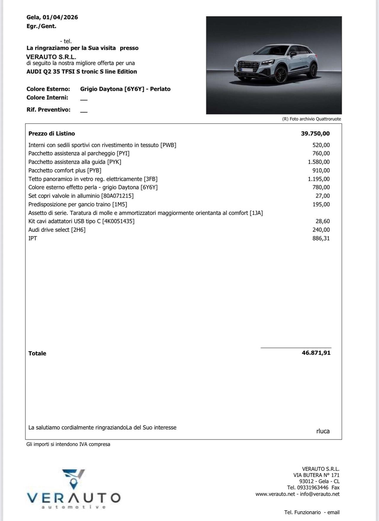 Audi Q2 35 TFSI S tronic line Edition - Possibilità Noleggio no Scoring
