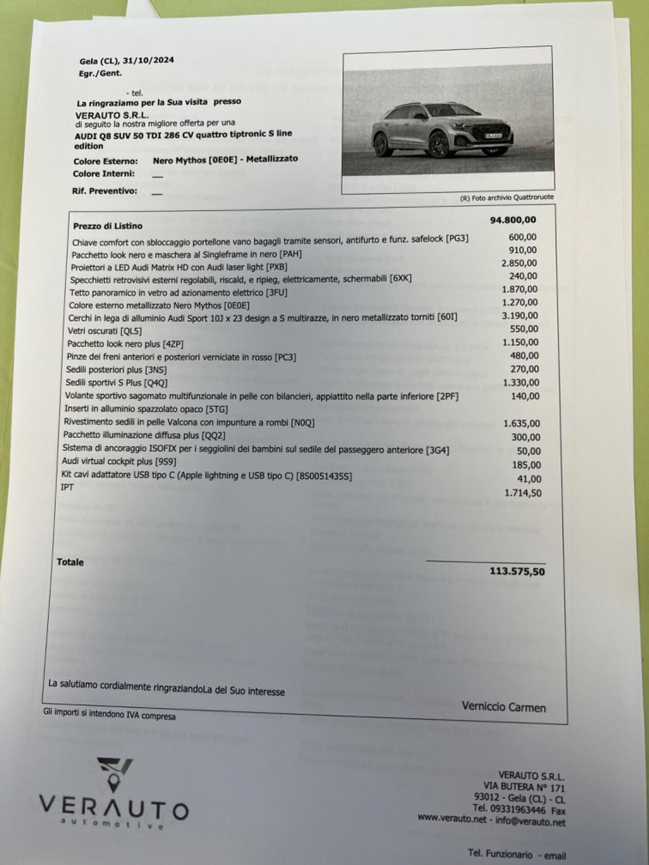 Audi Q8 50 TDI quattro S line - possibilità noleggio no scoring