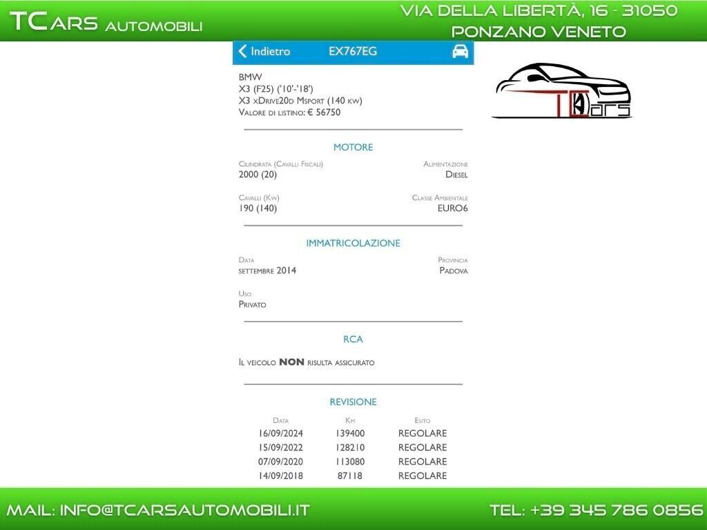 BMW X3 XDRIVE XLINE-KM CERTIFICATI-TETTO APRIBILE