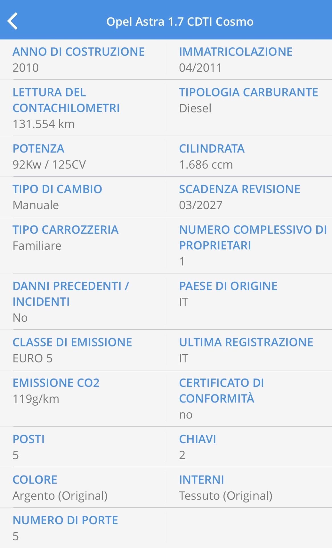 Opel Astra 1.7 CDTI 125CV Sports Tourer Cosmo UNICO