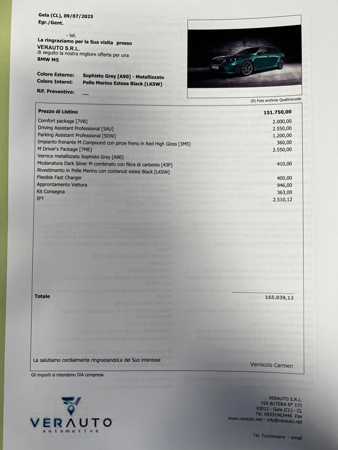 BMW M5 4.4 727cv auto possibilità noleggio no scoring