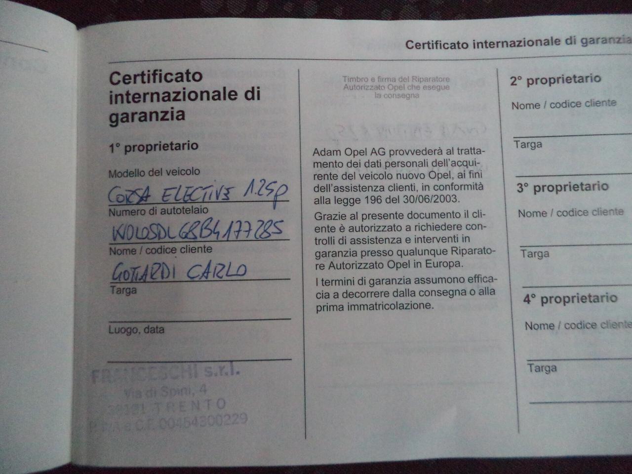 Opel Corsa 1.2 5 porte Elective OK NEOPATENTATI TAGLIANDI OPEL