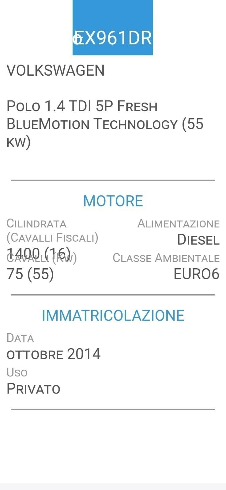 VOLKSWAGEN POLO 1,4 TDI-KM 6800-UNICA PRO-EURO 6