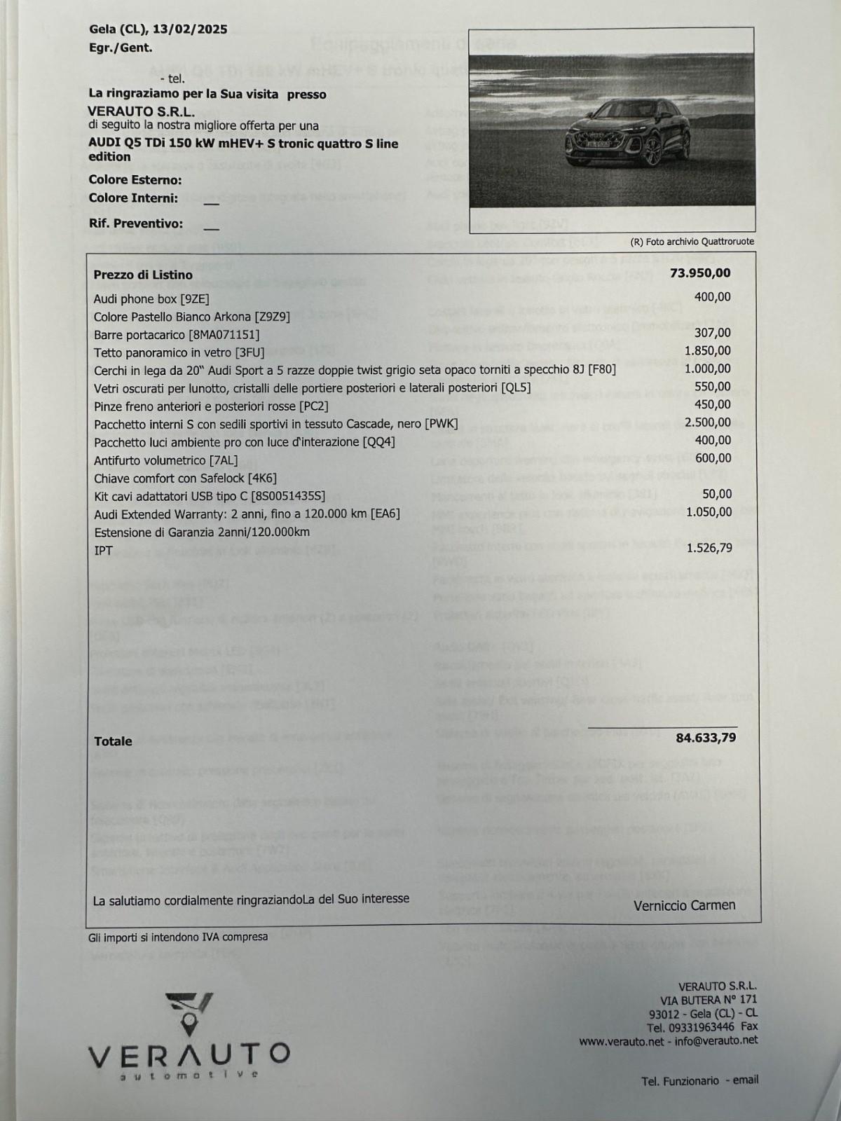 Audi Q5 2.0 tdi Sline Possibilità noleggio no scoring