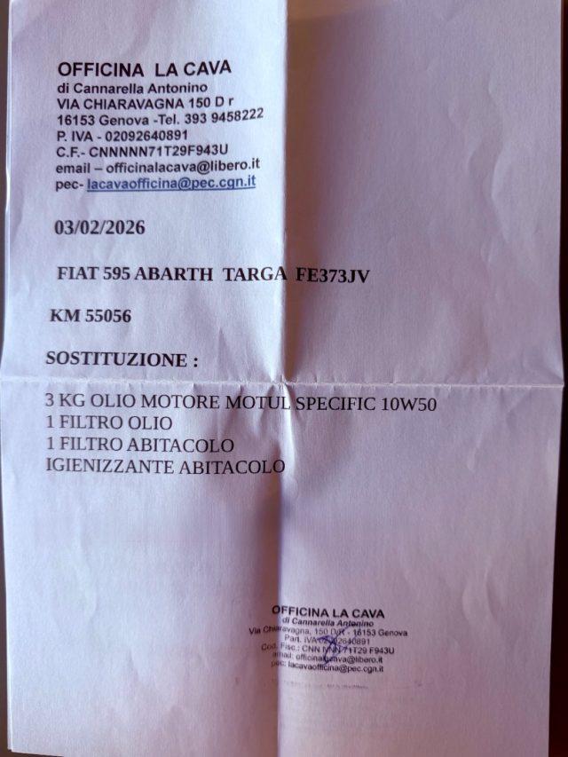 ABARTH 595 Turismo 160CV - CINGHIA FATTA - KM 58.000 - DA AMATORE