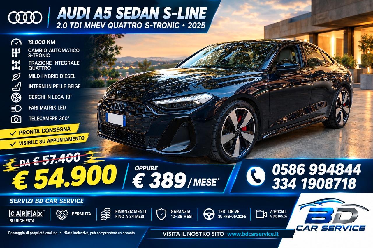 AUDI A5 SEDAN 2.0 TDI MHEV QUATTRO S-LINE BLACK EDITION DEL 2025 CON 19.000 KM
