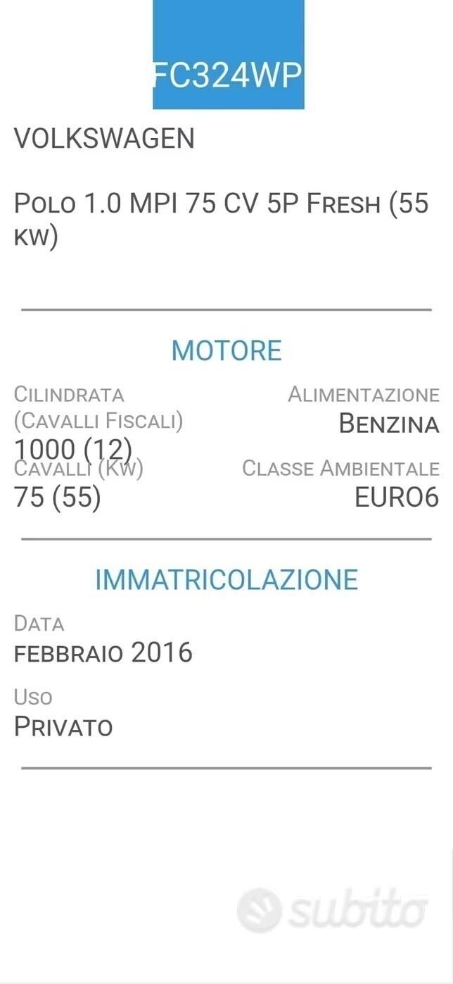 VOLKSWAGEN POLO 1,0 MPI-EURO 6-UNICA PROPRIETARIA