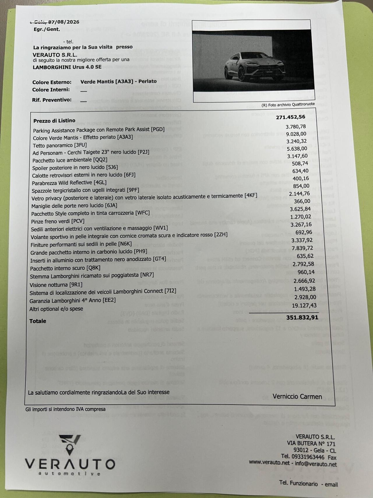 Lamborghini Urus 620CV 4.0 V8 phev SE - possibilità noleggio no scoring