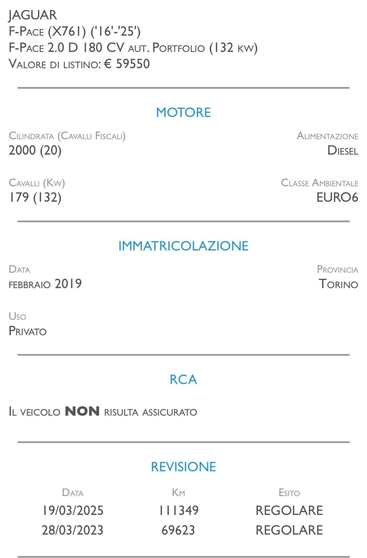 Jaguar F-Pace 2.0 D 180 CV aut. Portfolio - UNICO PROPRIETARIO