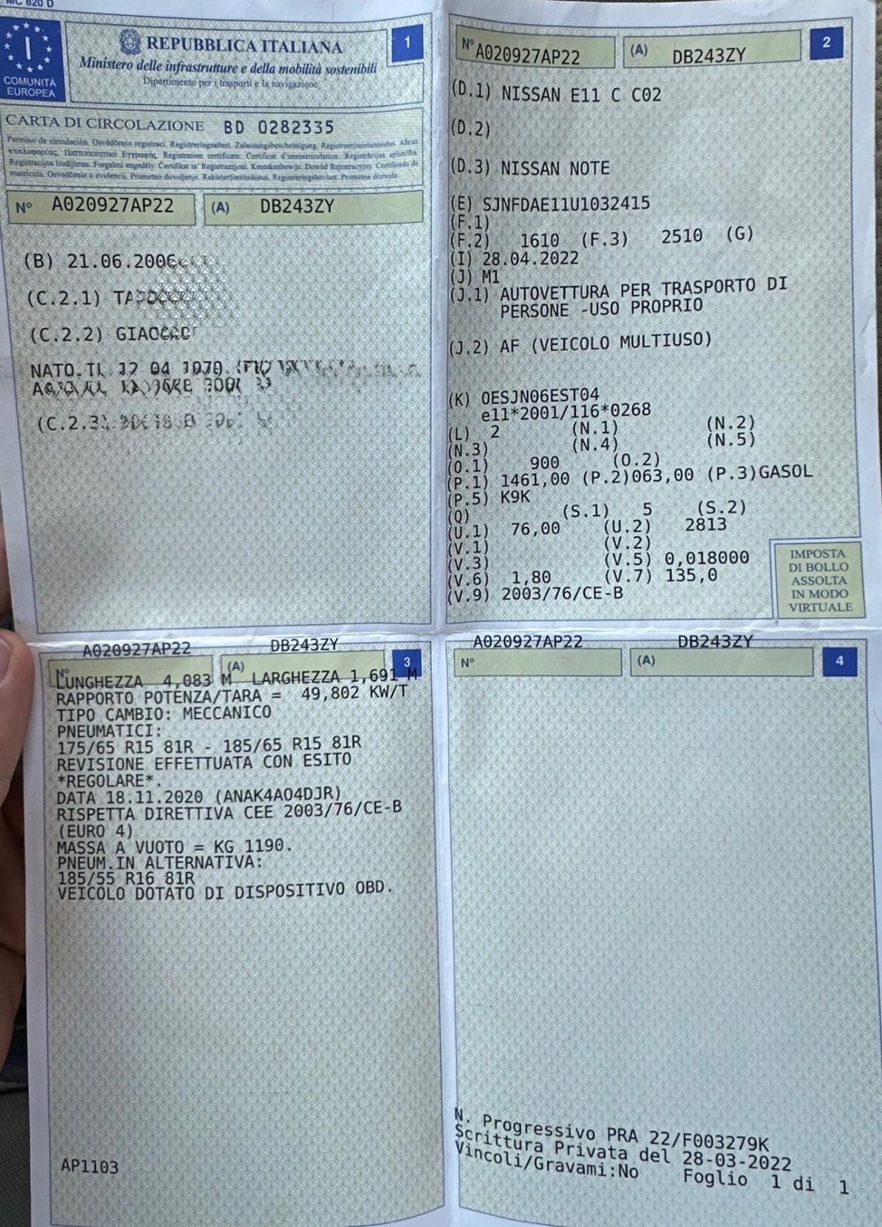 Nissan Note Diesel 1.5 DCi NEOPATENTATI