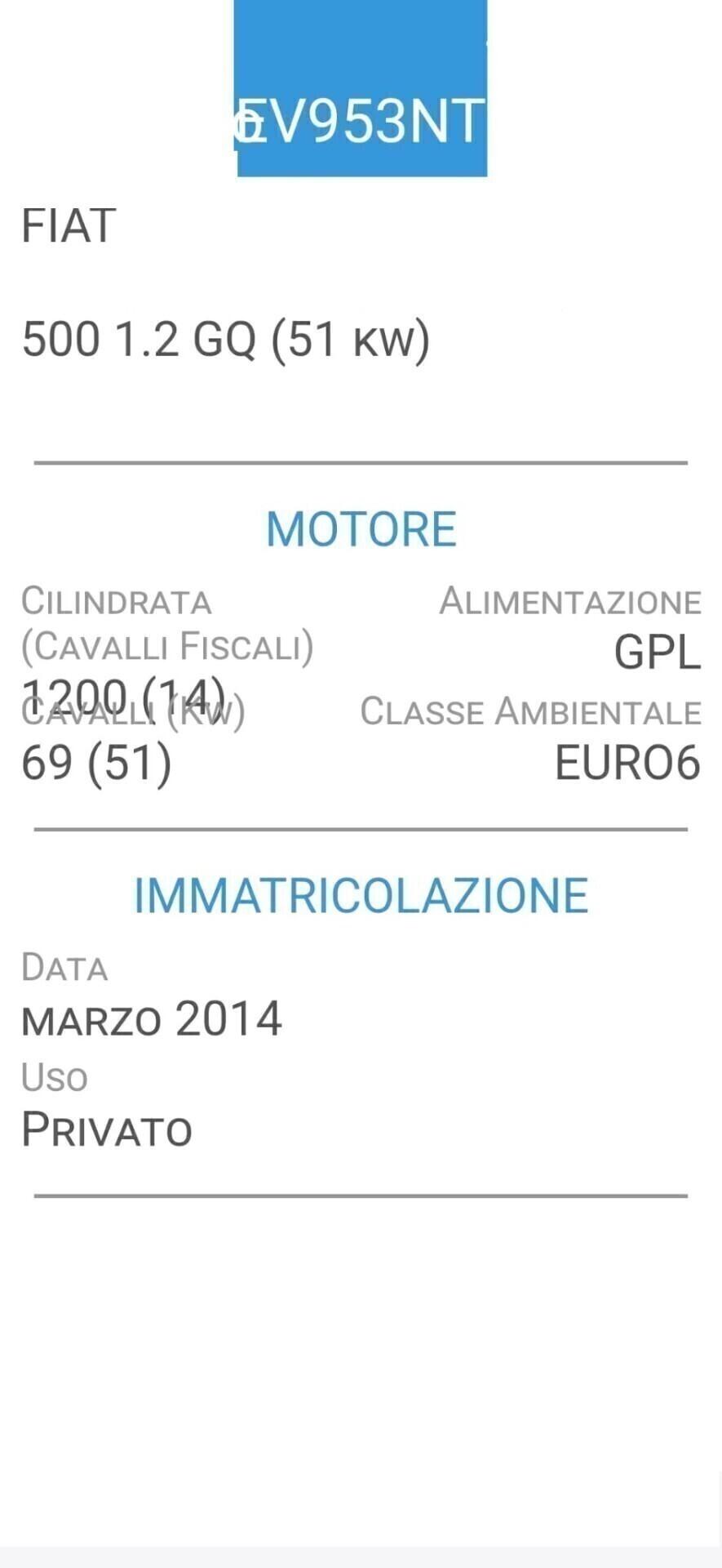 FIAT 500 1,2 GPL LOUNGE-UNICO PROP-EURO 6-4 REVISI