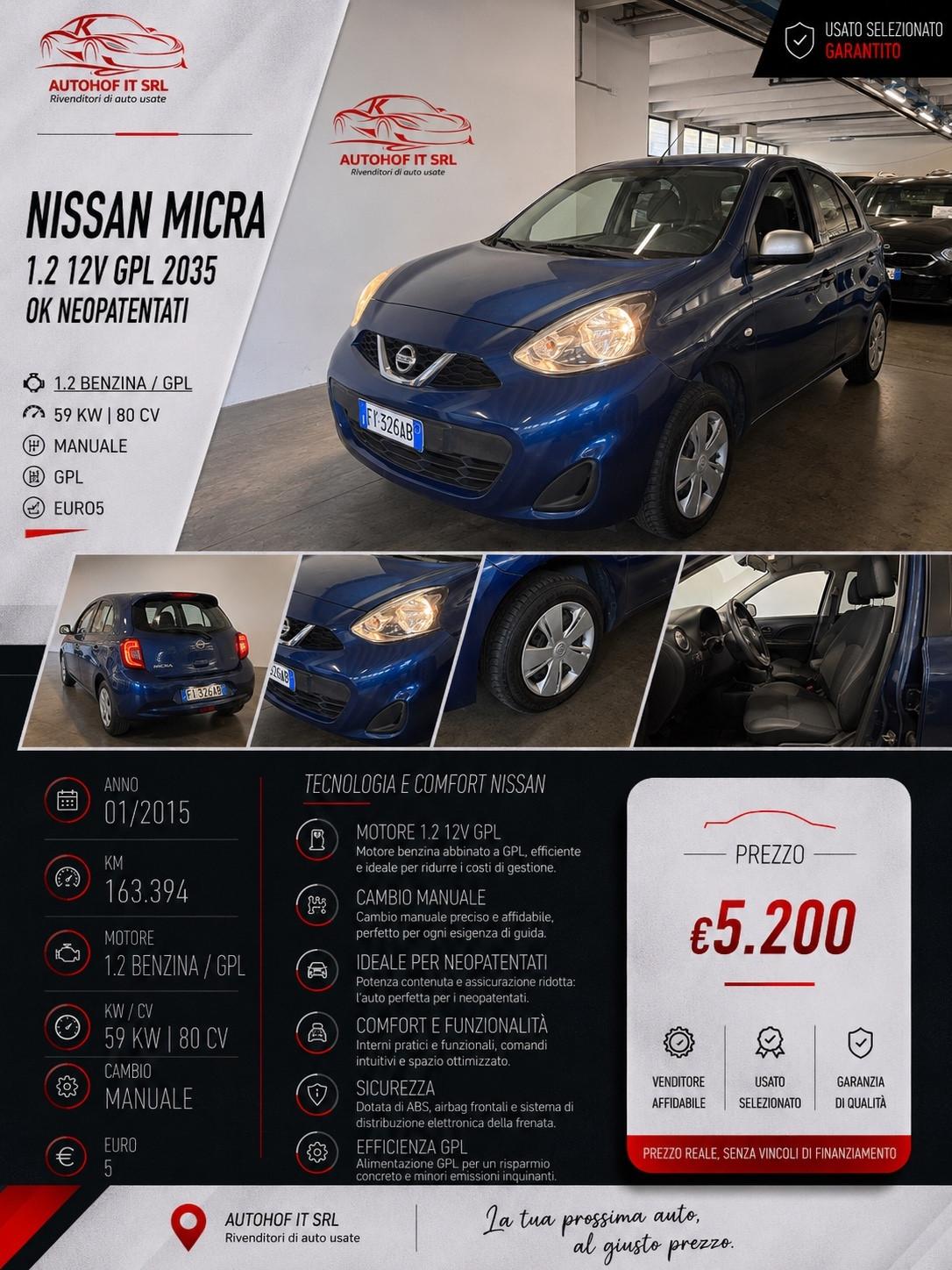 Nissan Micra 1.2 BENZINA/GPL 2035 |OK NEOPATENTATI |