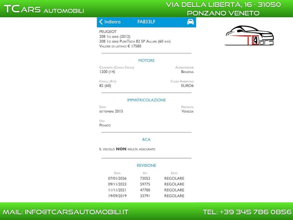 PEUGEOT 208 1.2 -BENZINA-NEOPATENTE-GARANZIA TCARS
