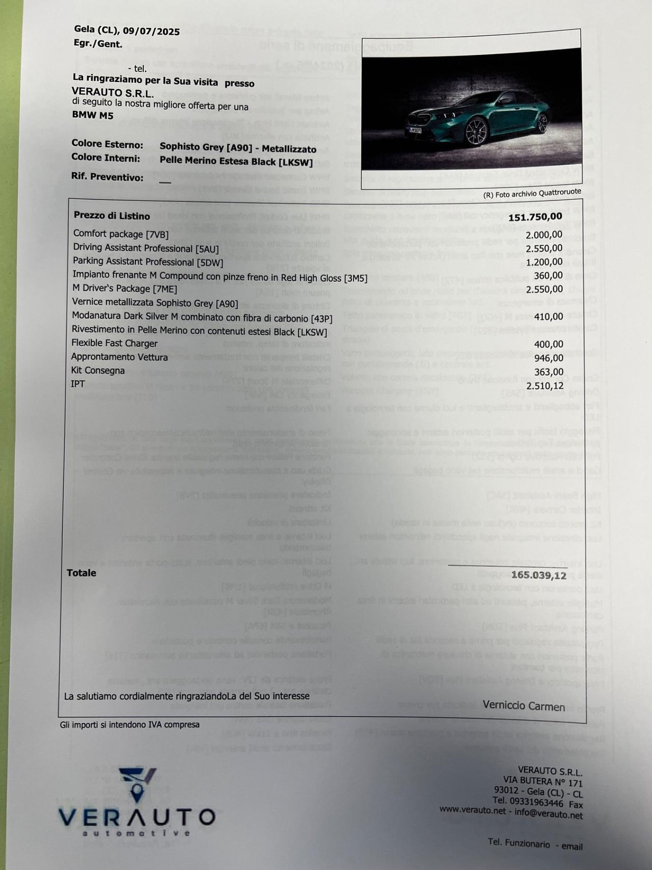 BMW M5 4.4 727cv auto possibilità noleggio no scoring
