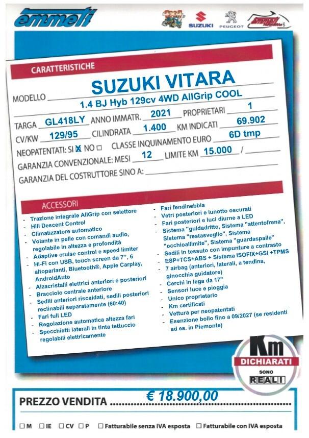Suzuki Vitara 1.4 BJ Hyb 129cv 4WD AG Cool bicolor
