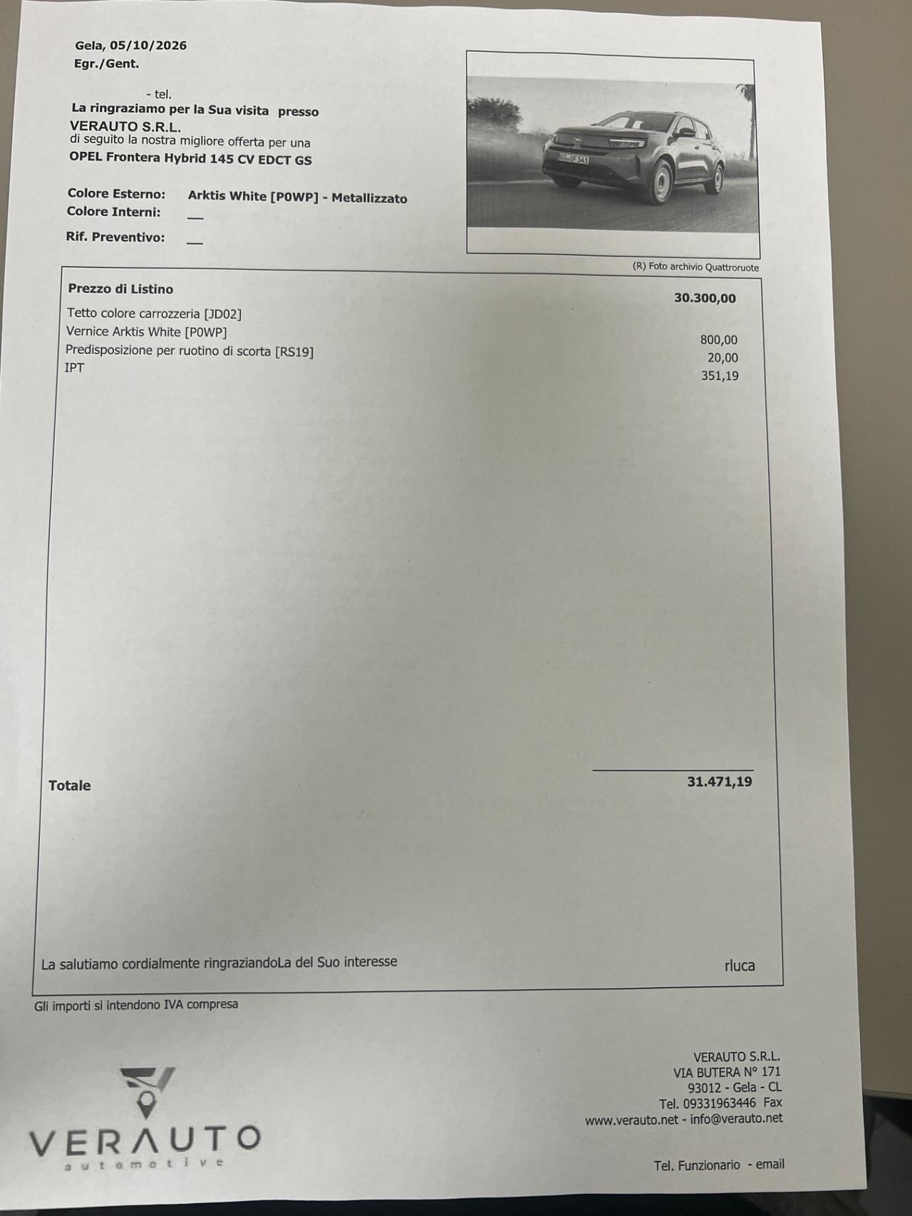 Opel Frontera 1.2 145cv hybrid GS edct - possibilità noleggio no scoring
