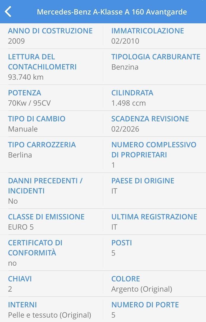 MERCEDES CLASSE A 160 95CV UNICO PROPRIETARIO