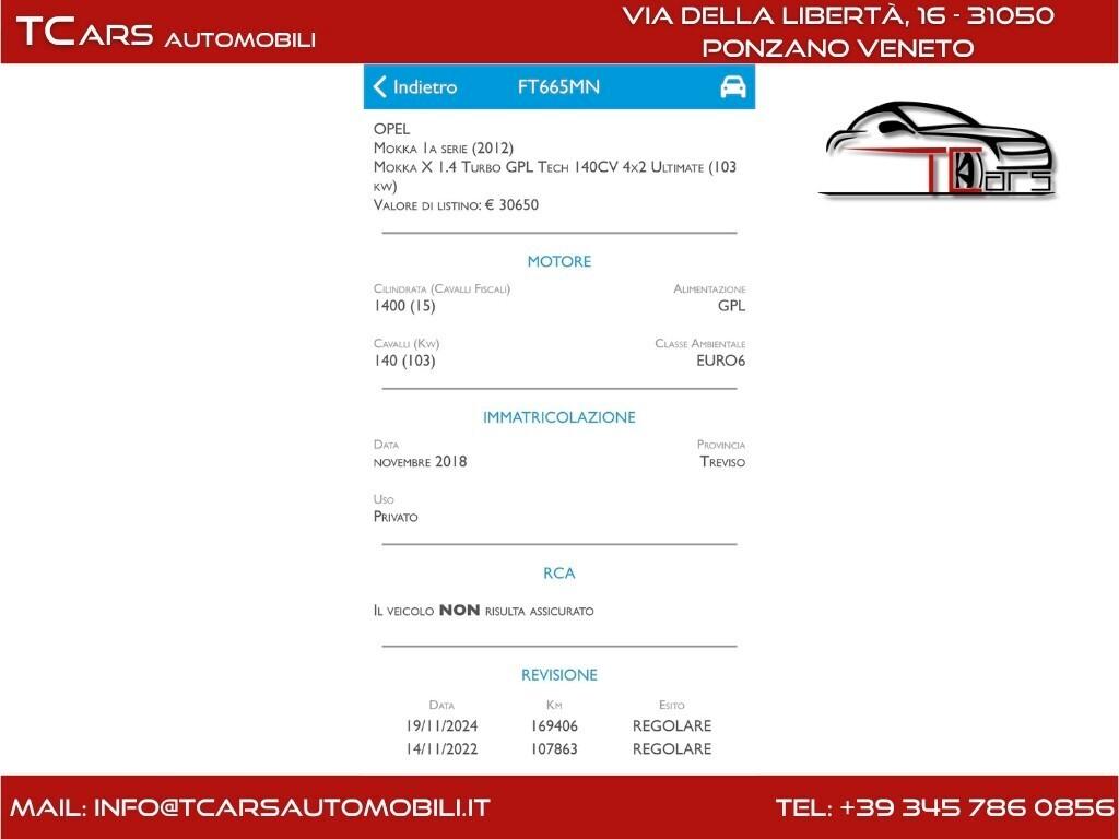 OPEL MOKKA 1.4 GPL FINO 11/2028 - GARANZIA 3 ANNI