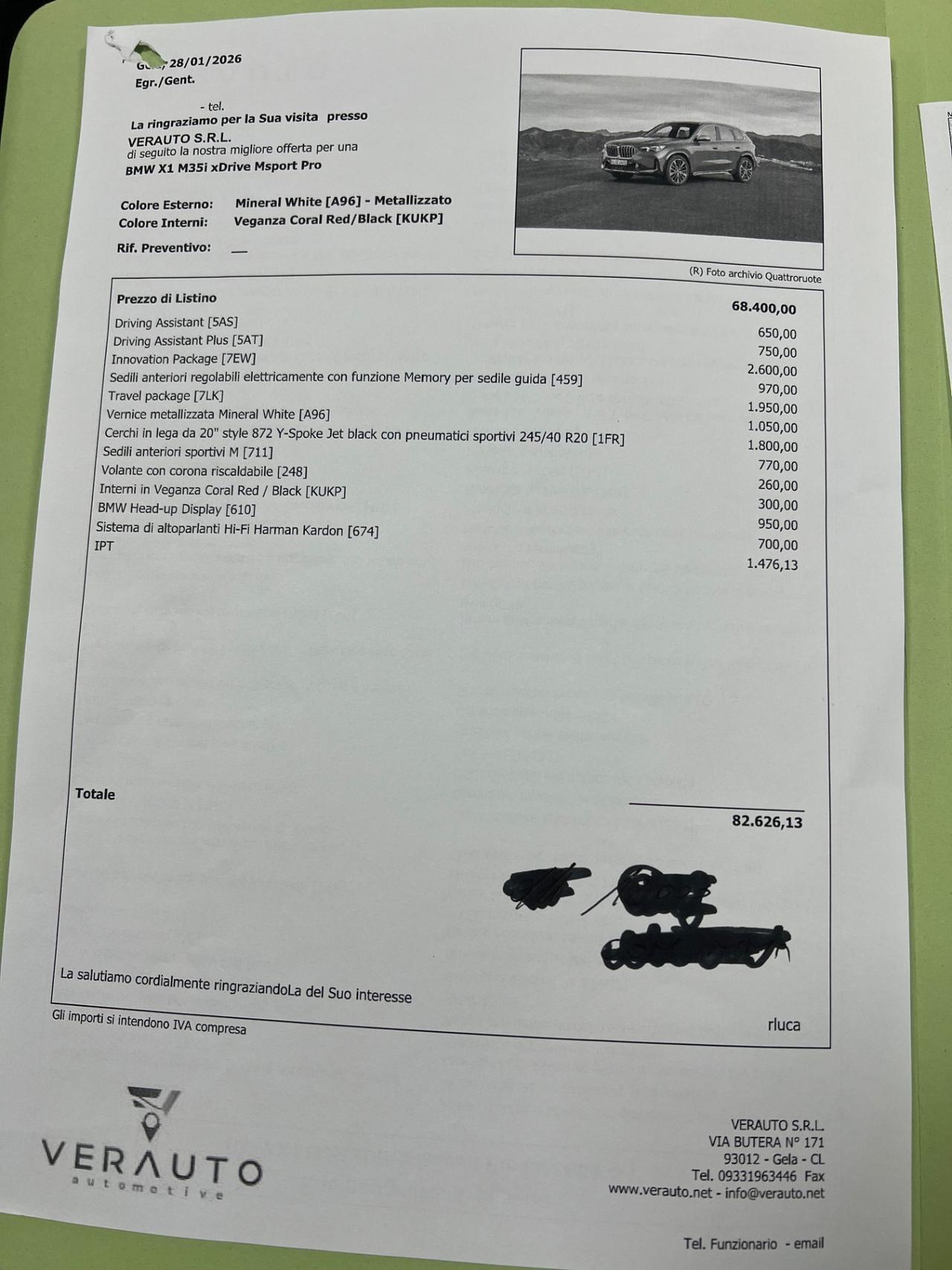 Bmw X1 M35i xDrive Msport Pro possibiità noleggio no scoring