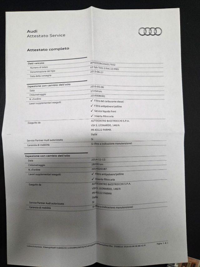 AUDI A3 SPB.2.0 TDI UNICOPROPIETARIO