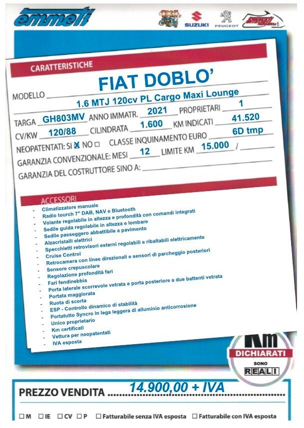 Fiat Doblò 1.6 Mjt 120cv PL Cargo Maxi Lounge