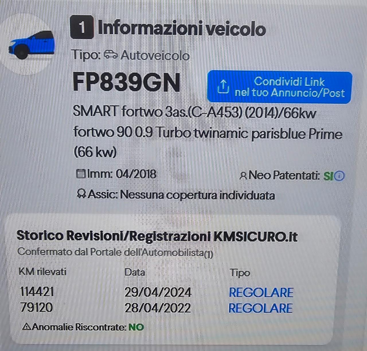 Smart ForTwo 90 0.9 Turbo twinamic parisblue Prime