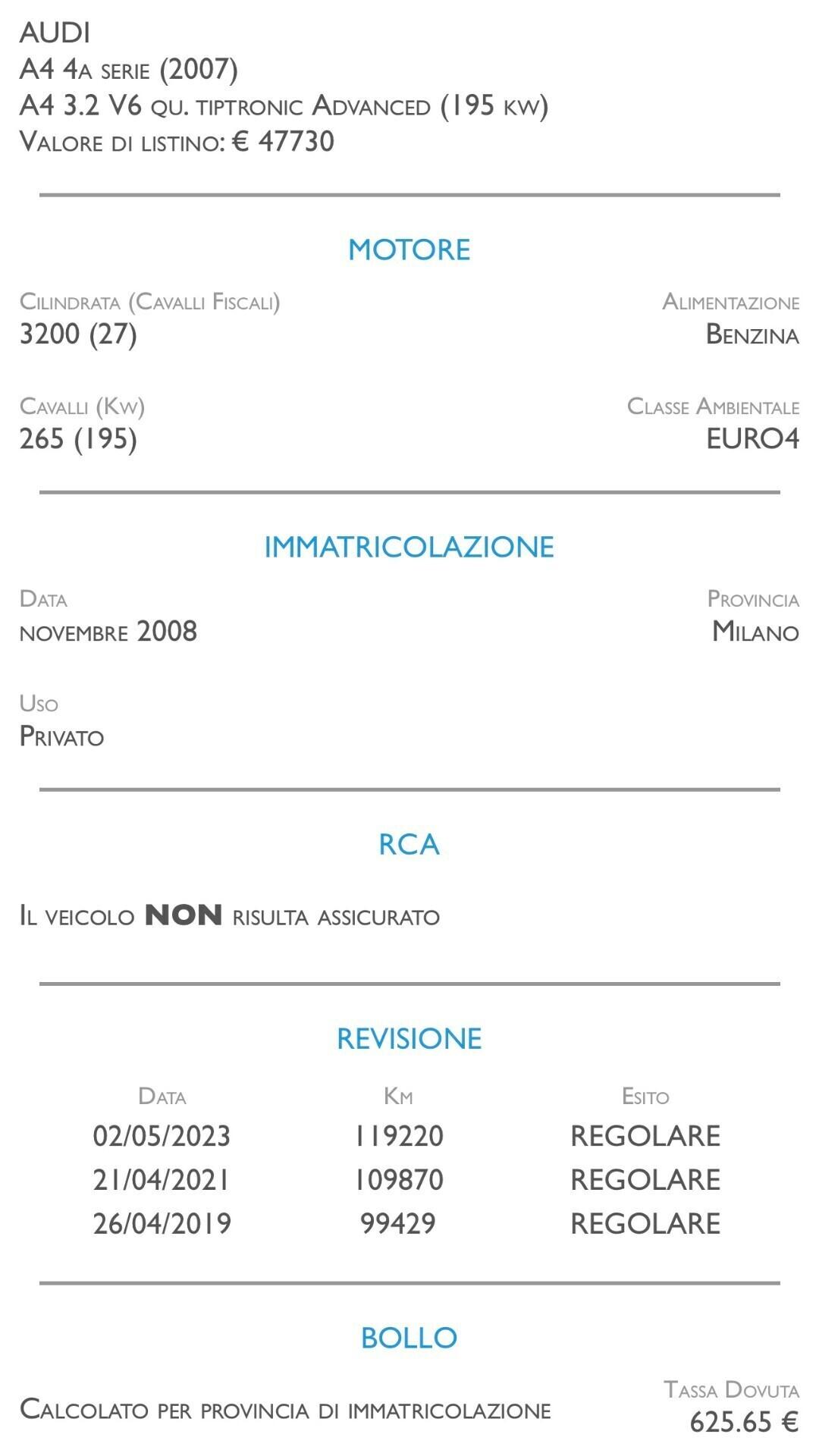 Audi A4 3.2 V6 qu. tiptronic Advanced - UNICO PROPRIETARIO