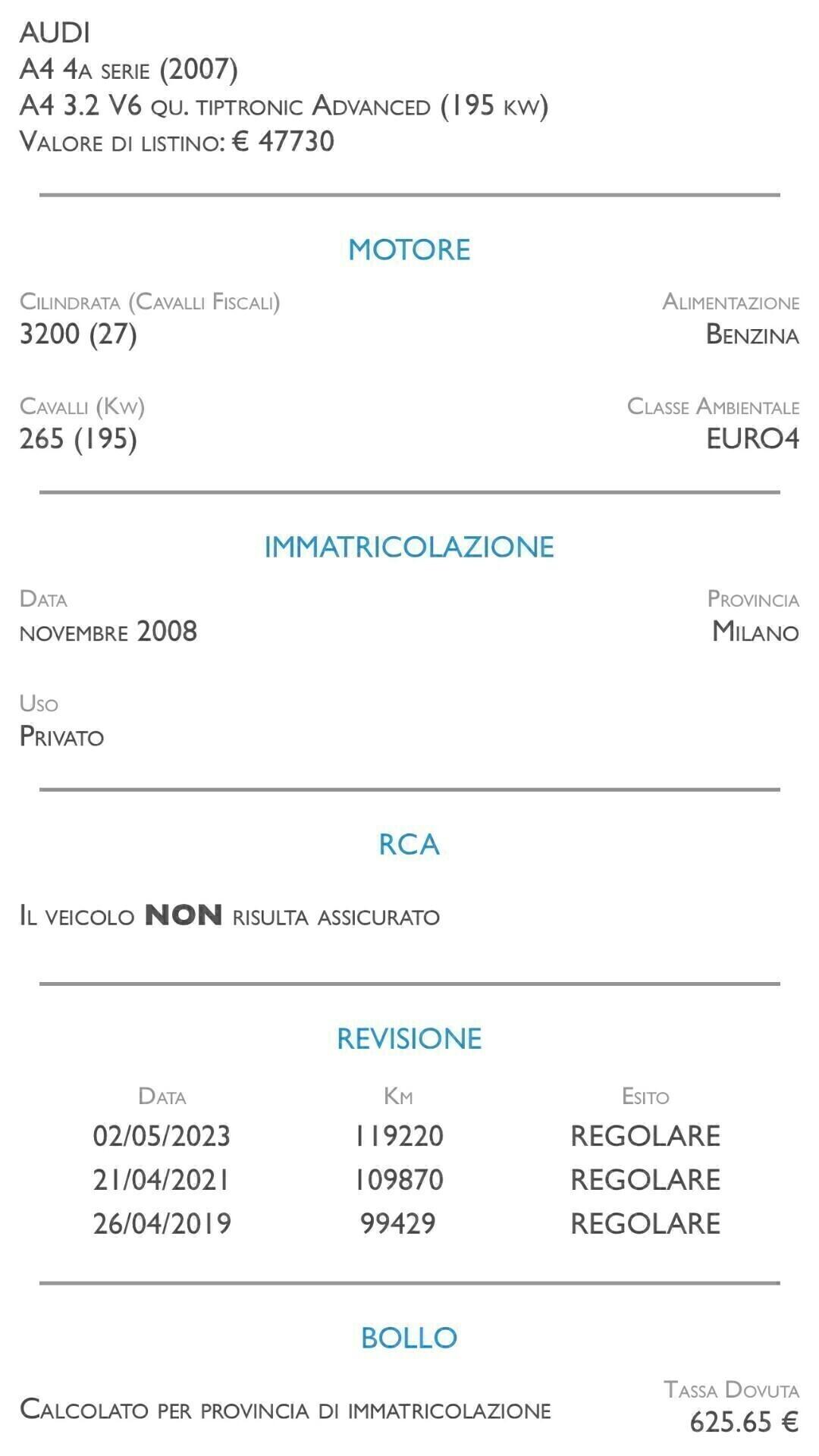 Audi A4 3.2 V6 qu. tiptronic Advanced - UNICO PROPRIETARIO