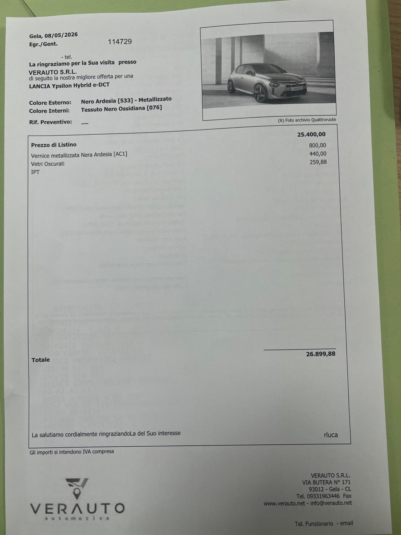 Lancia Ypsilon Hybrid e-DCT - possibilità noleggio no scoring