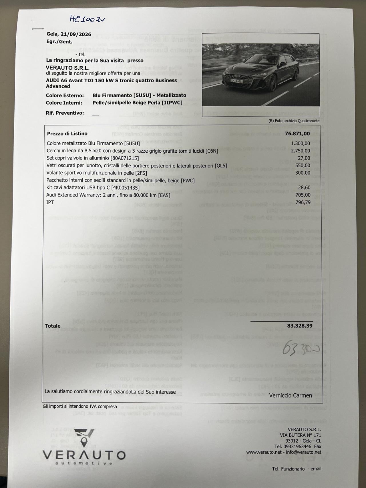 Audi A6 Avant 2.0 204cv tdi mhev Business Advanced quattro S tronic - possibilità noleggio no scoring