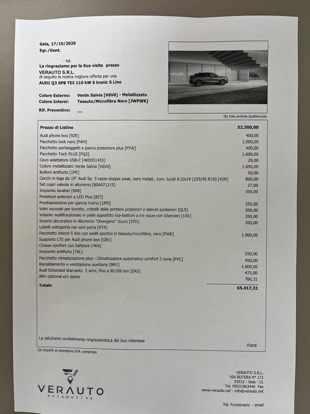 AUDI Q3 SPB 2.0 TDI S line 150cv s-tronic - possibilità noleggio no scoring