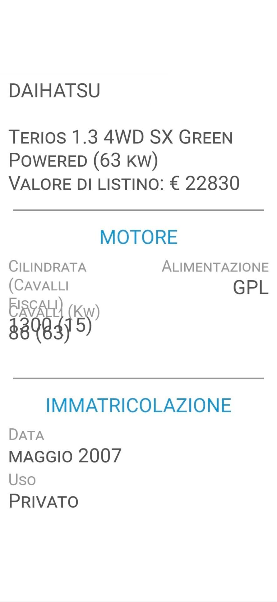 Daihatsu Terios 1300-4X4 GPL-UNICA PROP-3 REVISIONI