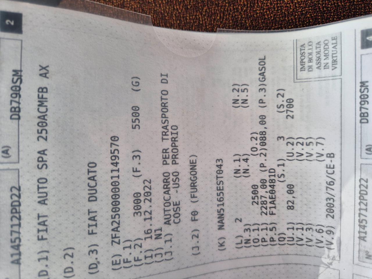 Fiat ducato 2.3 diesel motore rotto