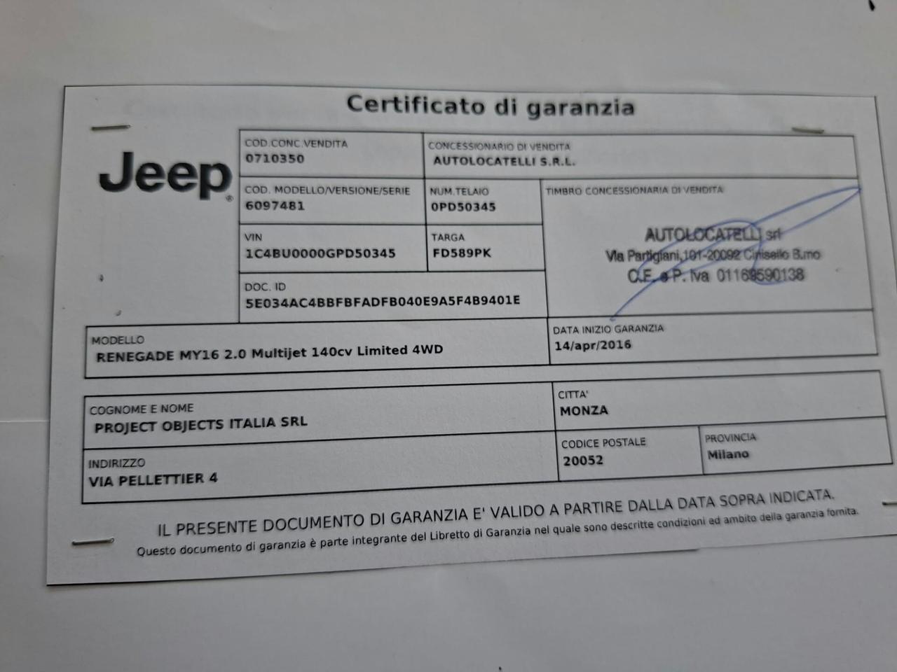 Jeep Renegade 2.0 Mjt 140CV 4WD Active Drive Limited