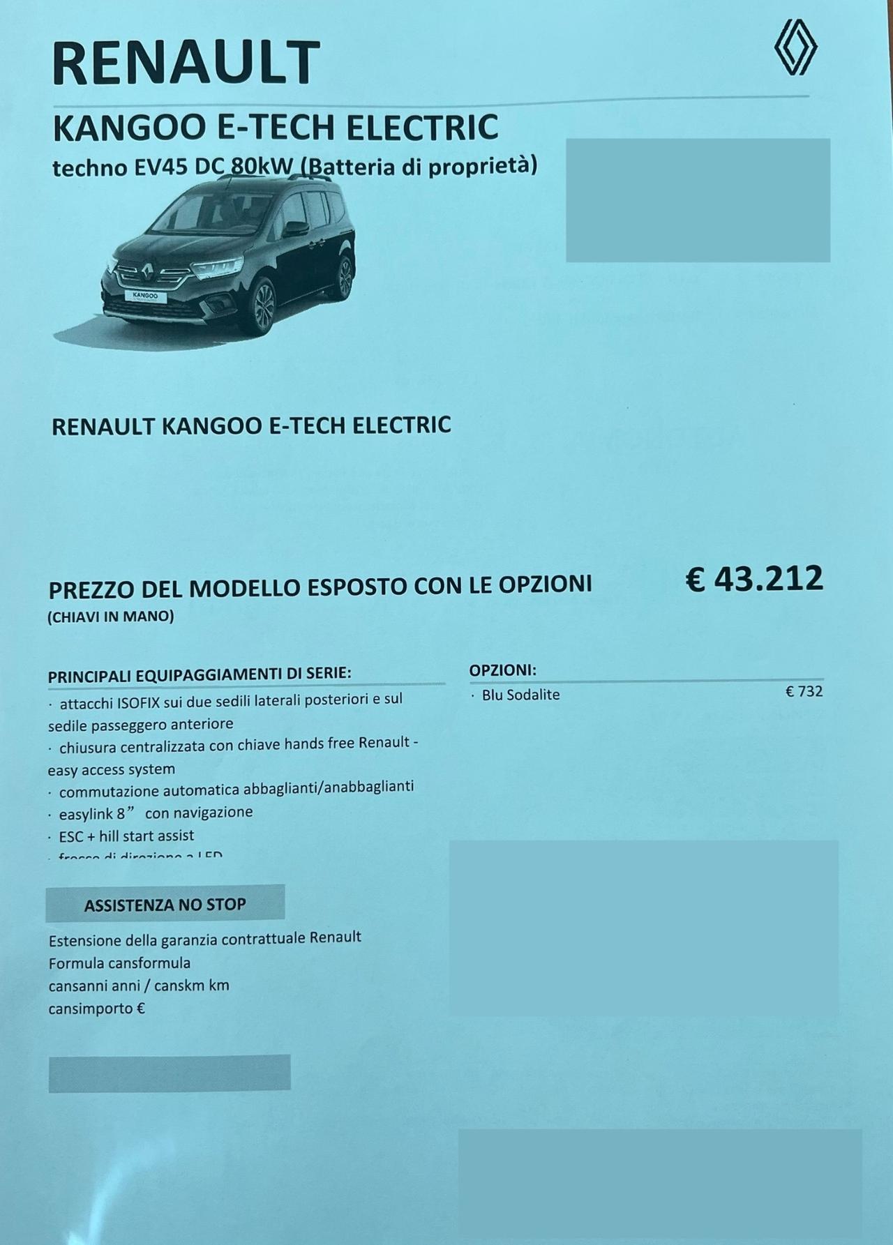 Renault Kangoo E-Tech Techno possibilità noleggio no scoring