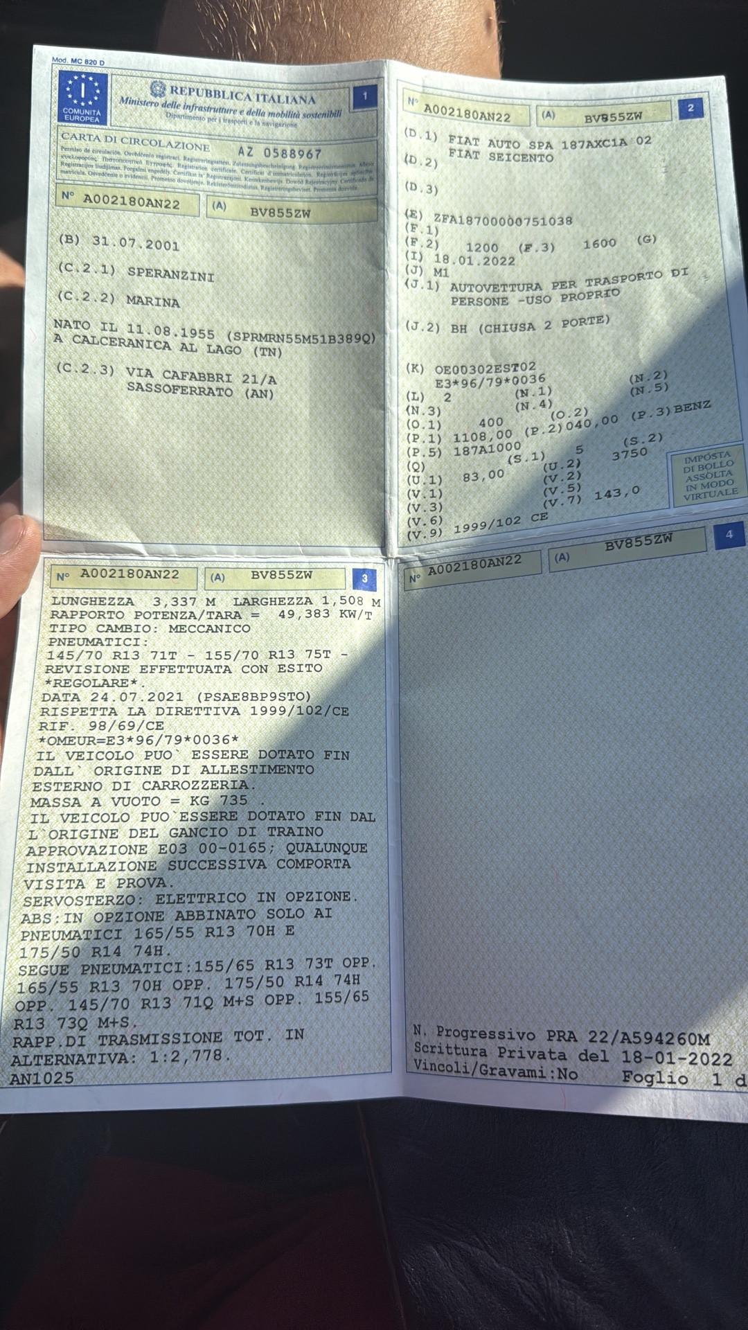 Fiat Seicento 1.1 benzina servosterzo vetri elettrici