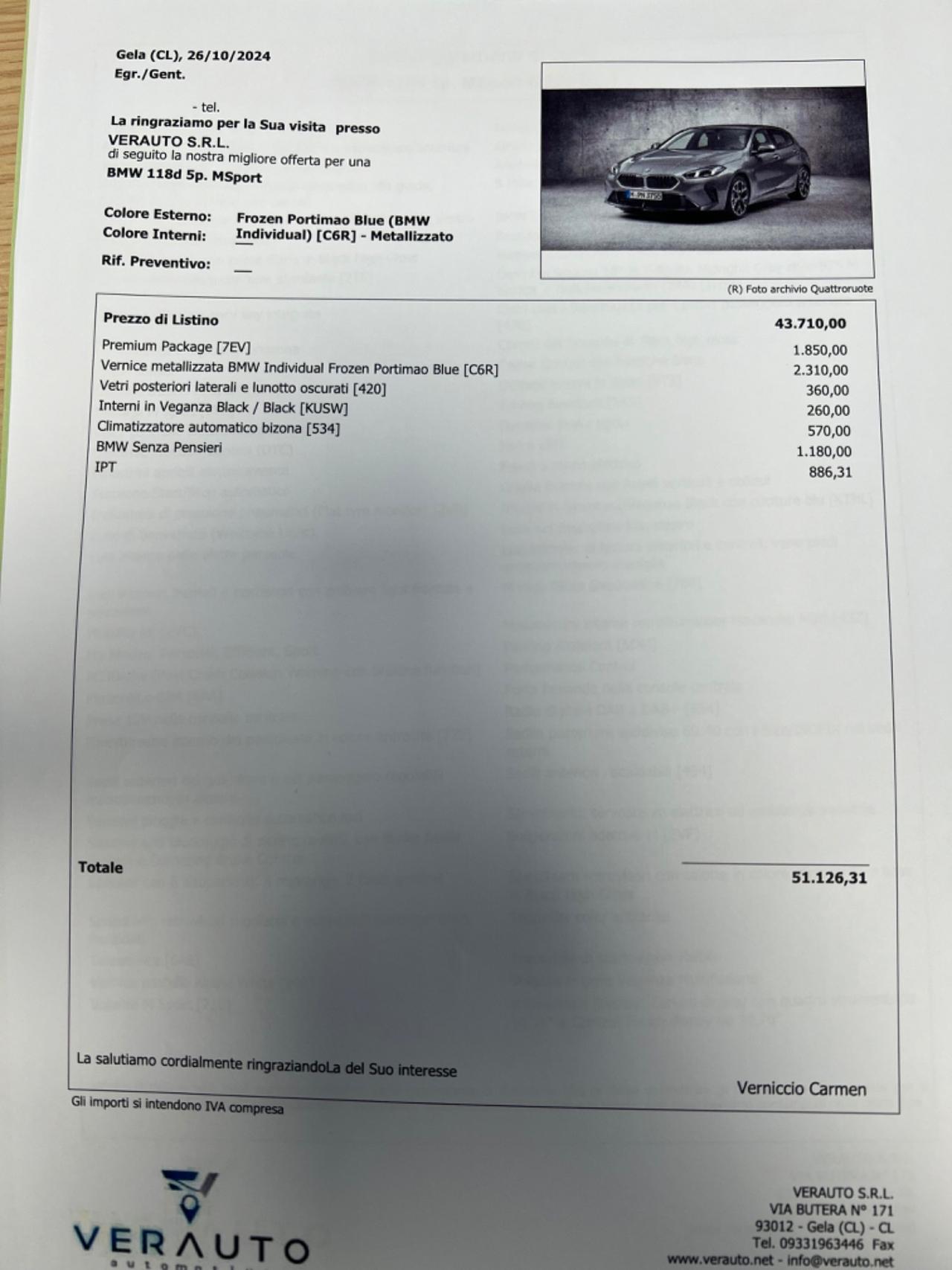 BMW 118 d MSport auto possibilità noleggio no scoring