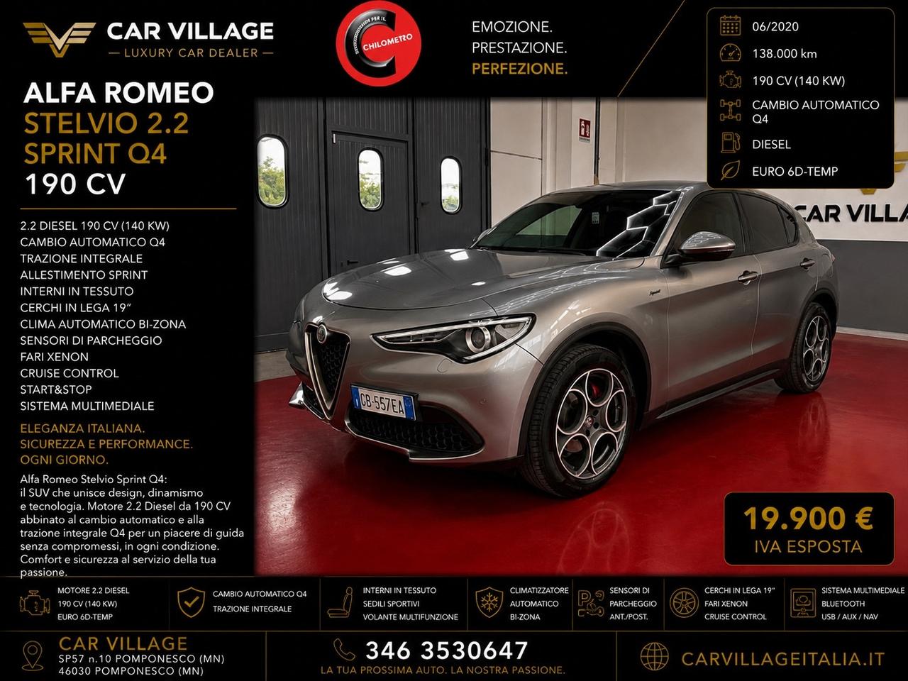 Alfa Romeo Stelvio 2.2 Turbodiesel 190 CV AT8 Q4 Sprint