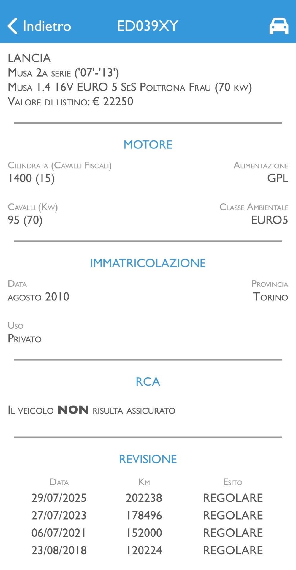 LANCIA MUSA 1.4 GPL FINO 2032- NEOPATENTATI