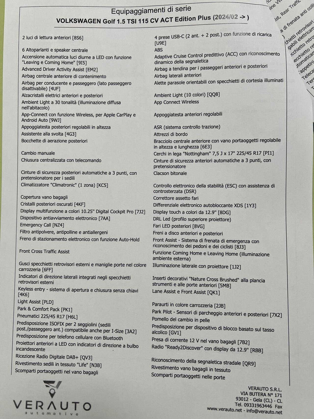 Volkswagen Golf 1.5 tsi 115cv possibilità noleggio no scoring