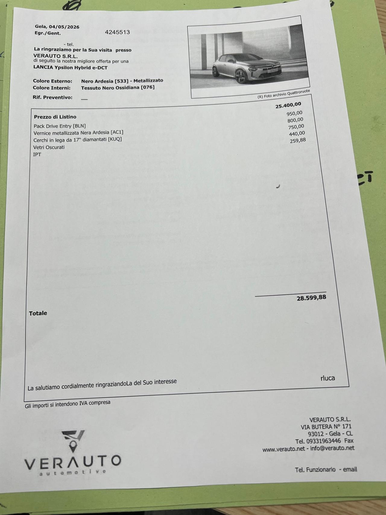 Lancia Ypsilon 1.2 Hybrid e-DCT - possibilità noleggio no scoring